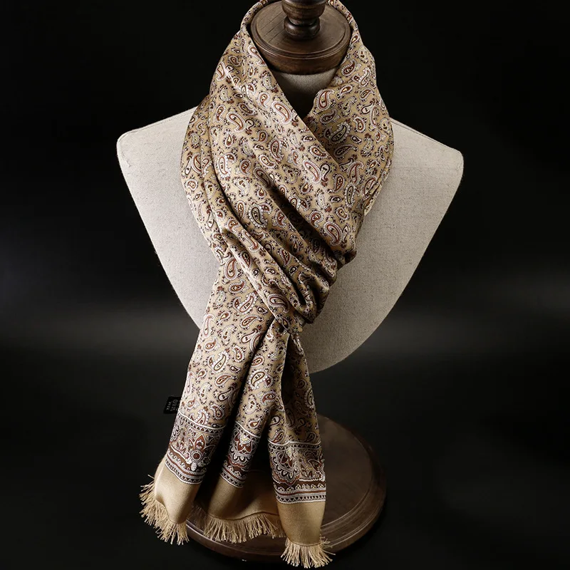 Remo Sartori - Foulard Uomo Ascot Doppia Pala In Seta Blu Fantasia Anelli, Made In Italy - Foto 3