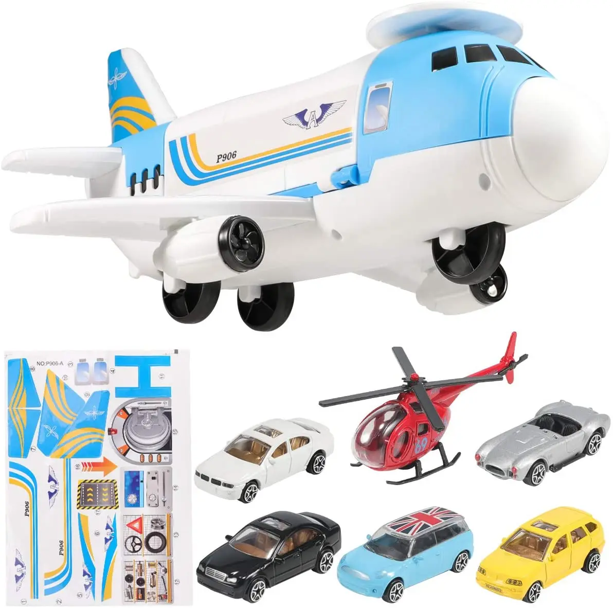 Educational Vehicle Airplane Car Set for 3 4 5 6 Years Old Boys and Girls Airplane Toys Set with Transport Cargo with 4pcs Engineering Theme Vehicles car Toy Plane Toys with Lights and Sounds 
