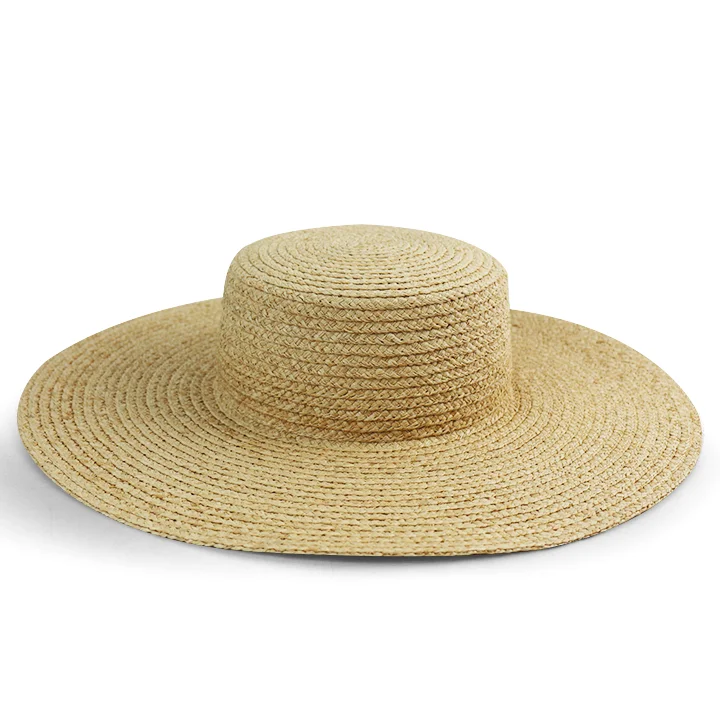 ST08 Custom Flat Brim Fine Wheat Boater Large Brim Crown Straw Hats Sun Protection Flat-topped Top Hat Straw Hat_voghion.com