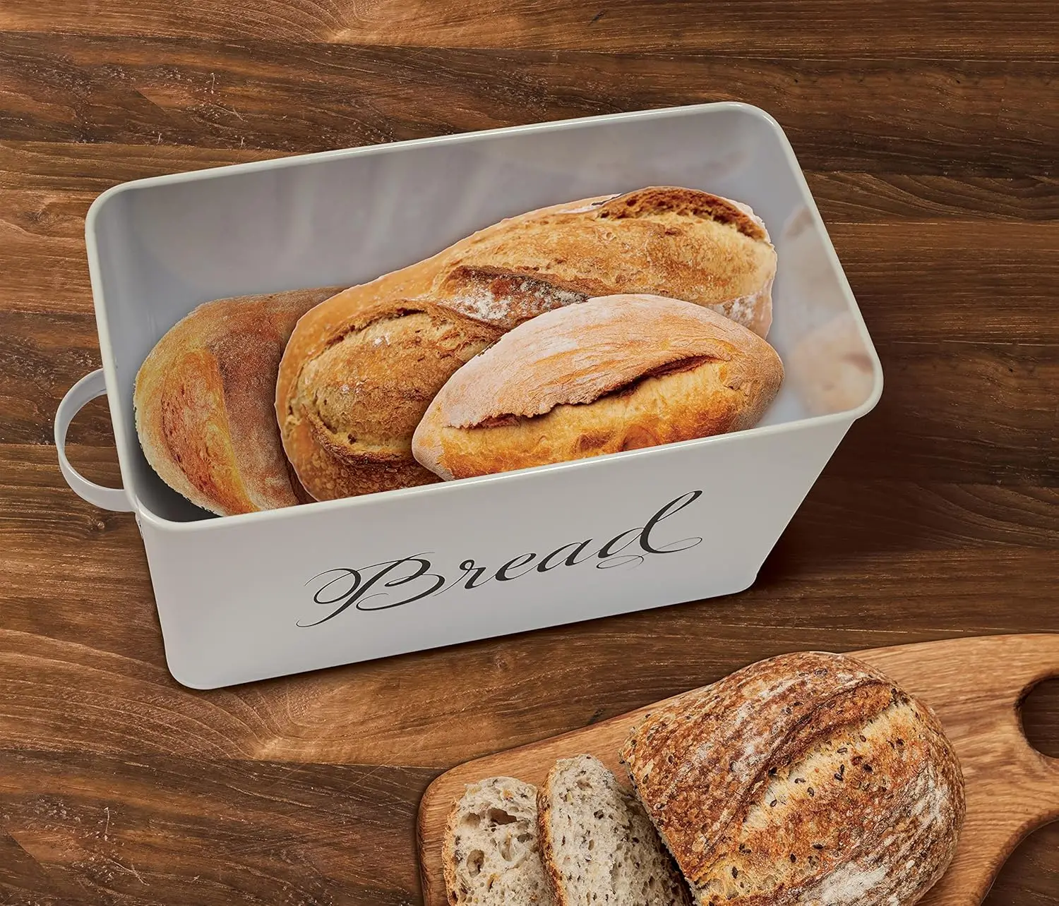 Metal Bread Box with Side Handles,Large Capacity Farmhouse Bread Bin for Kitchen Countertop,Bread Storage Container with Lid