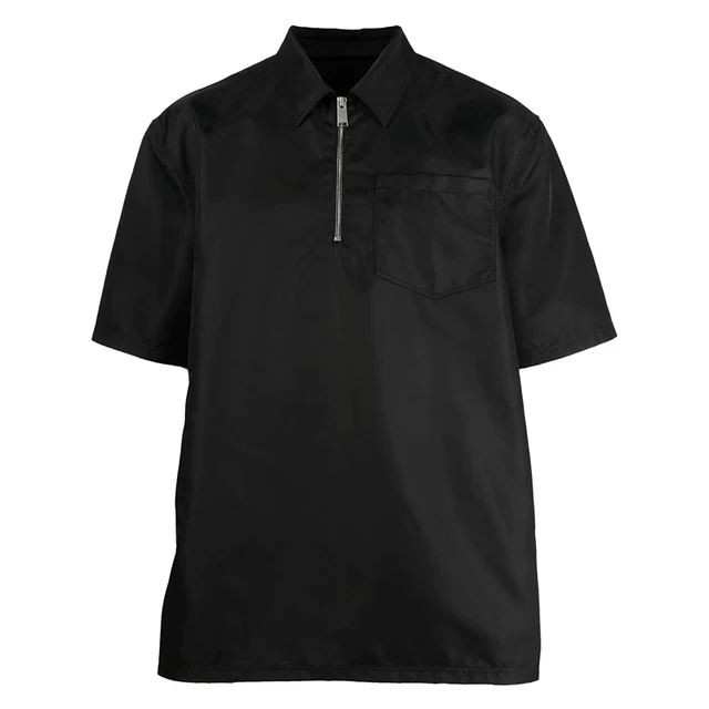 High Quality Customized logo cotton black half front zip short sleeve zip up men shirt for work