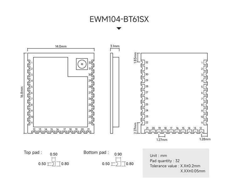 Ebyte EWM104-BT61SX SMD module size comparison and assembly guide