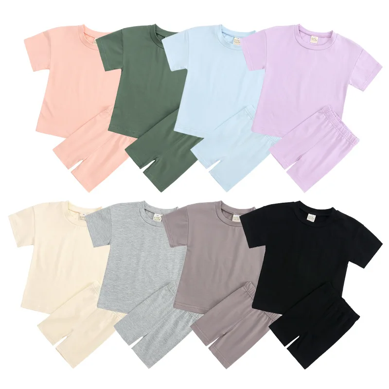 Conyson Kids Solid Color Two Piece Biker Shorts Set Toddler Girls Custom Summer Outfits Children Boutique Clothing Sets