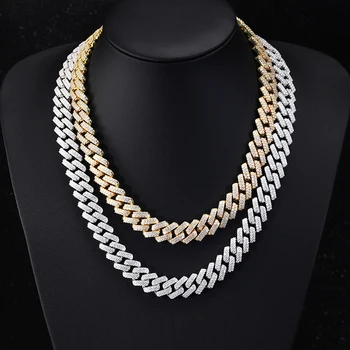 Hot Sale 2row 13mm Wide HipHop Necklace Bracelet Moissanite Cuban Chain Silver Iced Out VVS1 Moissanite Cuban Link Chain