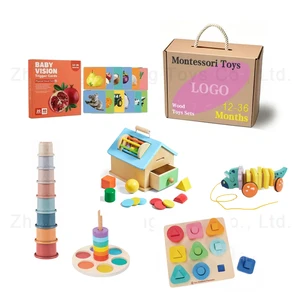 12-36 Months Wooden Montessori Educational Box Toy Set Pull Train Car Shape Color Match Puzzle Games Toy Box for Kids Boys Girls