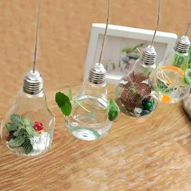 Hanging European Creative Bulb Light   Glass Vase Transparent Hydroponic Vase Glass Vase for Decoration