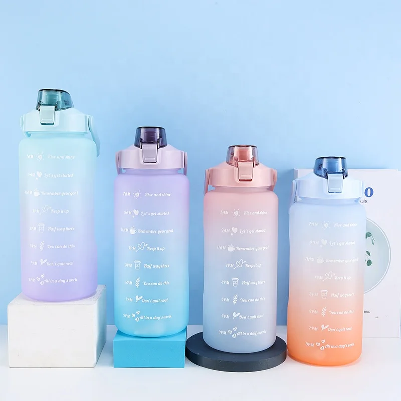 Beeman Hot Sale Matte Gradient Sublimation Plastic Sport Motivational Bpa Big 1l 2l Water Bottle With Time Marker Straw
