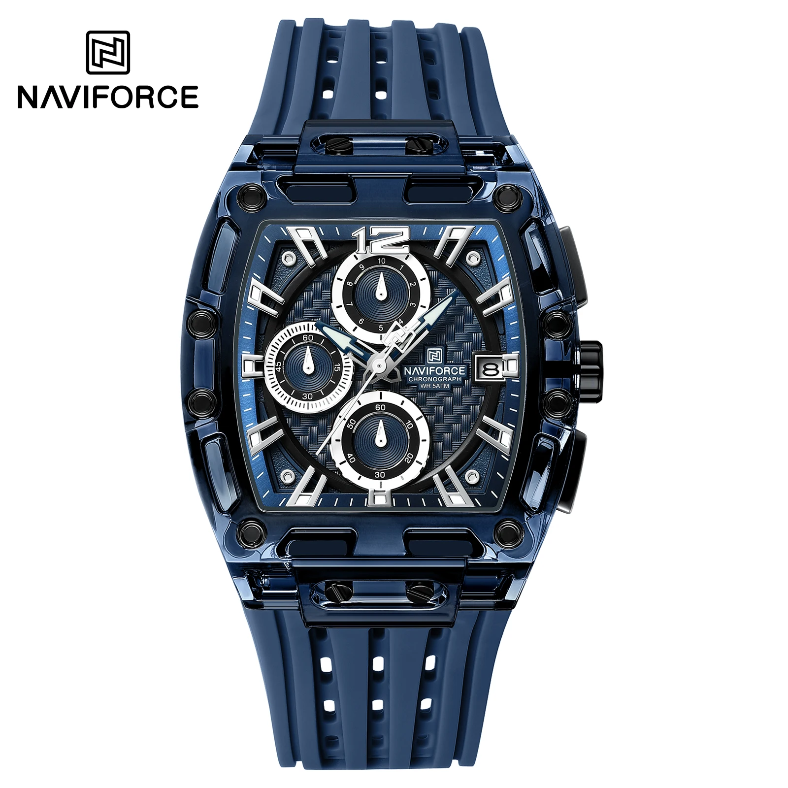 NAVIFORCE Official 7105 Six Finger Chronograph Watch Plastic Wrist Watch Silicone Strap Sport Watches