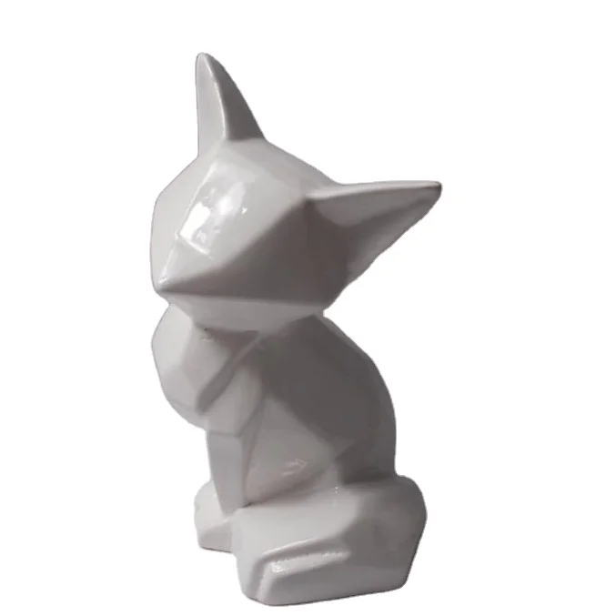 Ручная роспись керамическая белая лисица оригами (белая), Геометрическая