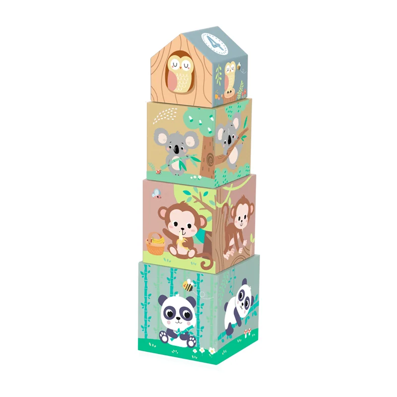 Cartoon Animal Stacking Toys Nesting Box Paper Cardboard  Zoo Children Play Educational Toys for Kids Learning