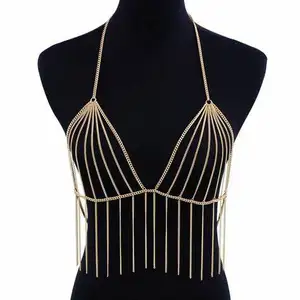 Hot Sexy Bikini Alloy 14k Gold Bargirl Tops Harness Body Chain Bra Rose Gold  Body Chain Jewellery