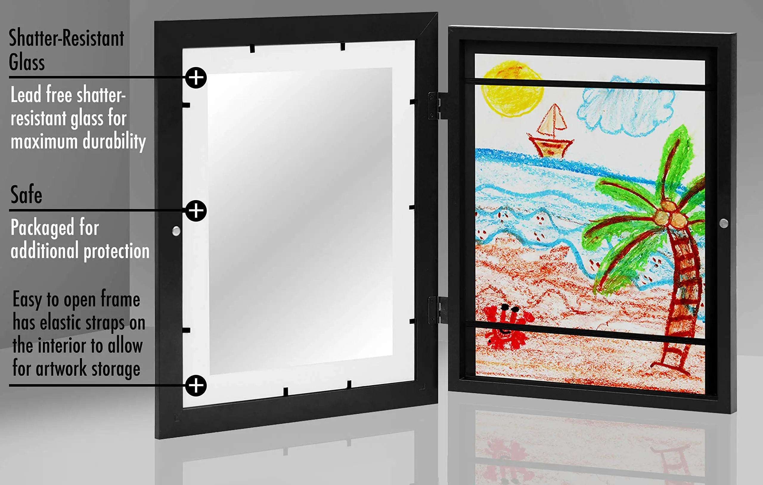 Kids Artwork Picture Frame In Black Composite Wood With Shatter ...