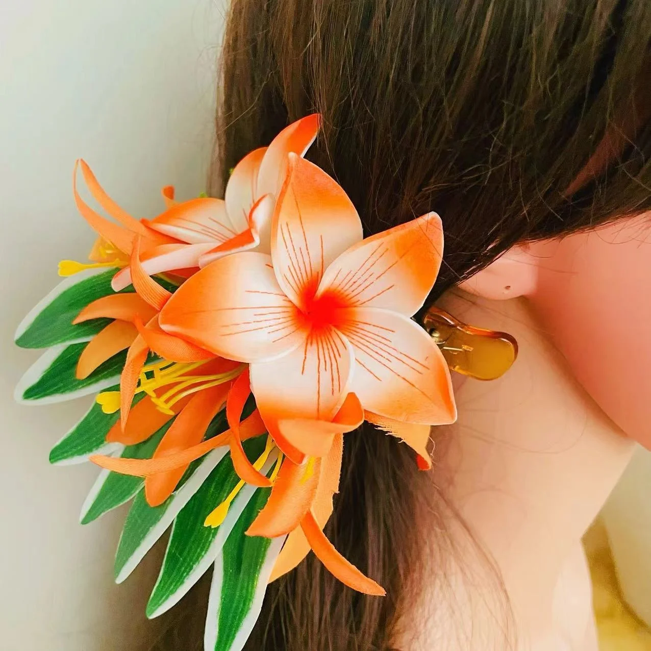 New ALOHA Double Foam Flowers Spider Lily Hair Clip Artificial Tropical Plumeria Island Frangipani  Dancing  Party Accessories