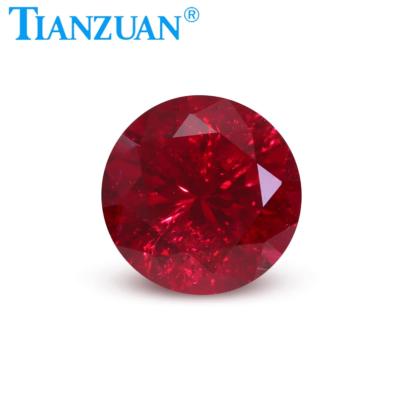 Lab Grown Ruby Pigeon Blood Red Ruby Round Shape Diamond Cut with Cracks and Inclusions Loose Stone Beads Jewelry Making