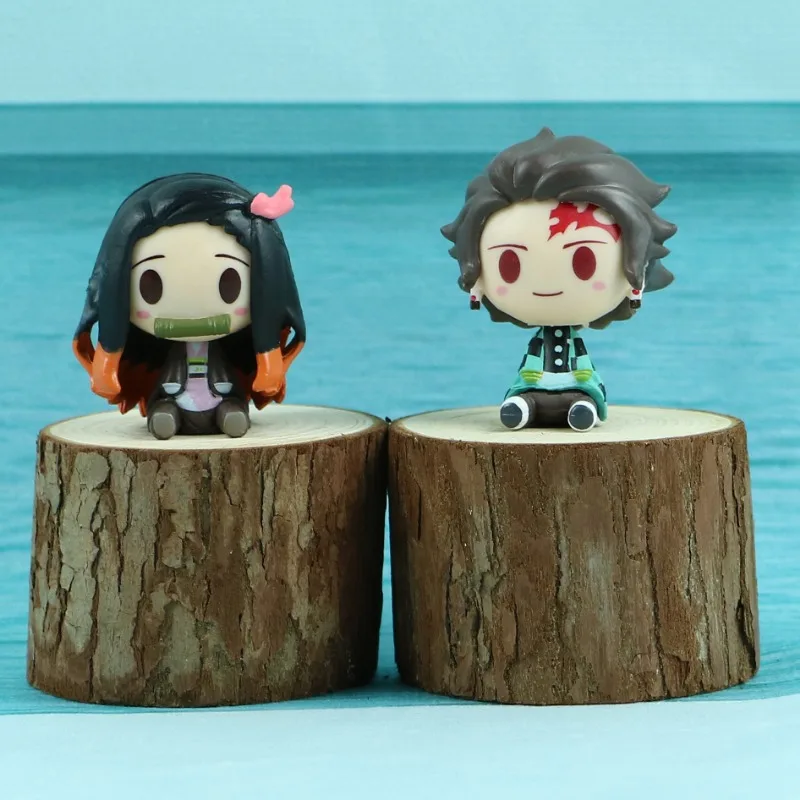 4pcs/set Anime  Kimetsu No Yaiba Figure Q Posket Kamado Tanjirou Kamado Nezuko Agatsuma Figure Toys 4-5cm