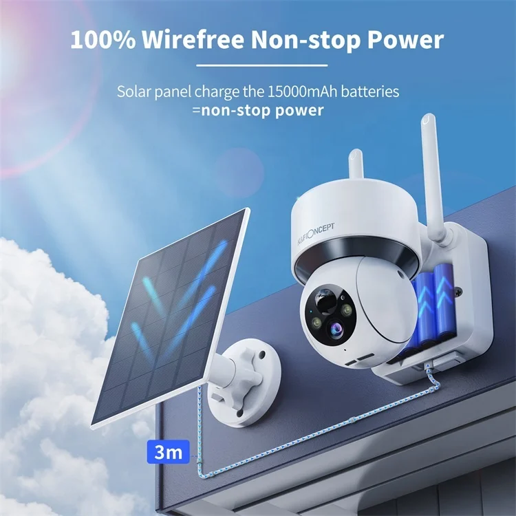 K&F Concept Caméra Surveillance Extérieure Solaire sans Fil 2K, Caméra de  Sécurité 2.4GHz WiFi avec Panneau Solaire, Audio Bidirectionnel, Détection  de Mouvement - K&F Concept
