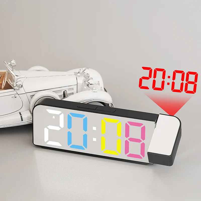 Modern LED Digital Display Alarm Clock 180° Projector USB Charging Electric Single Face Solar Powered for Studying Placement