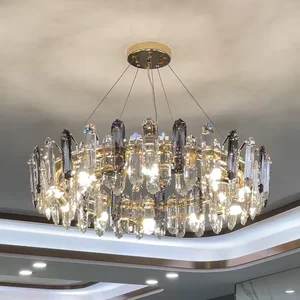 Nordic New Design Decoration Lighting Luxury Led Living Room Grey Crystal Circle Chandelier