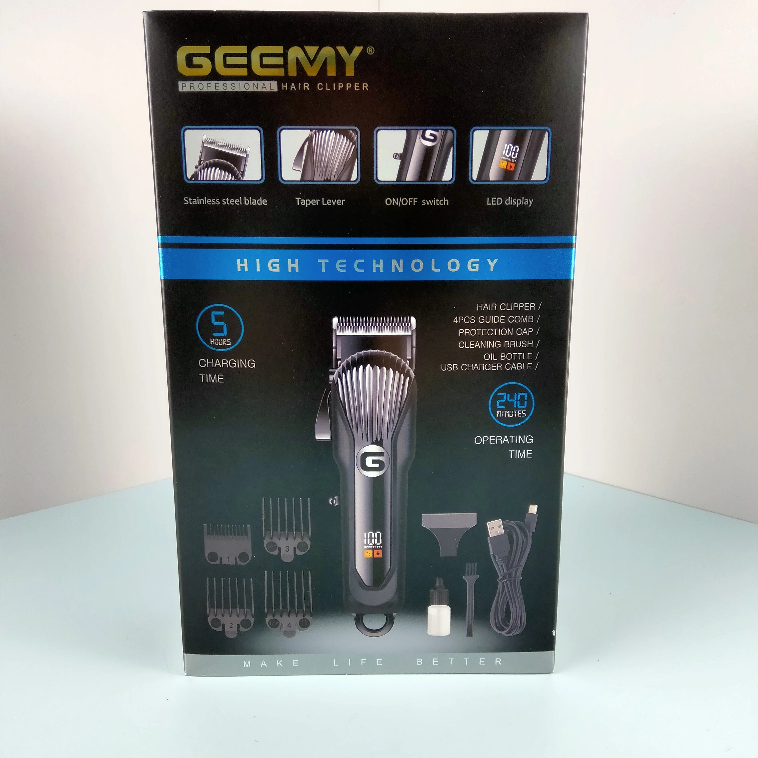 View Larger Image Geemy GM-6723  Barber Equipment Professional Cordless Electric Hair Trimmer Rechargeable Hair Clip