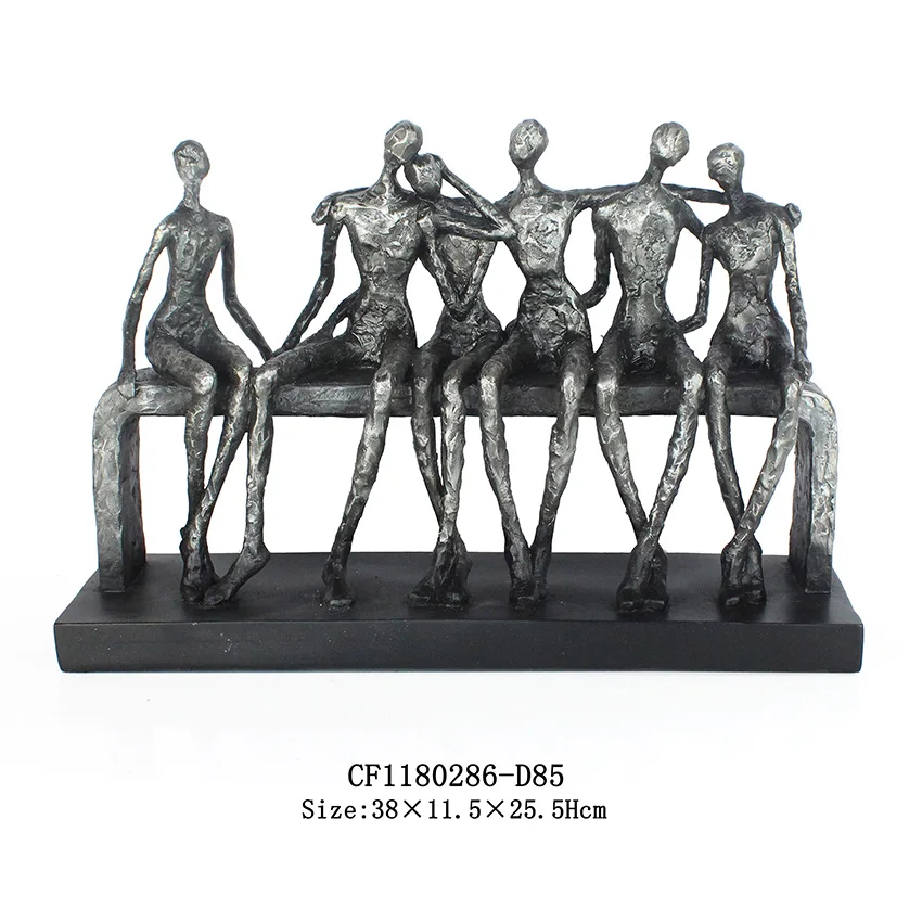 Family of Six people on bench Casted resin Sculpture in a Beautiful anti-silver Finish factory