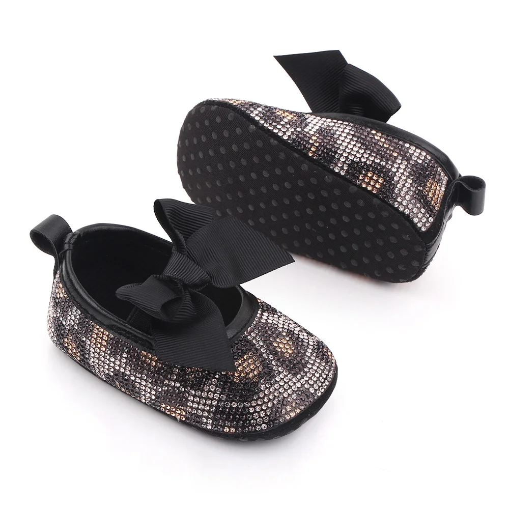 Baby Girls Solid Color Big Bow Rhinestone Pattern Infants Soft Soled Princess Walking Shoes manufacture
