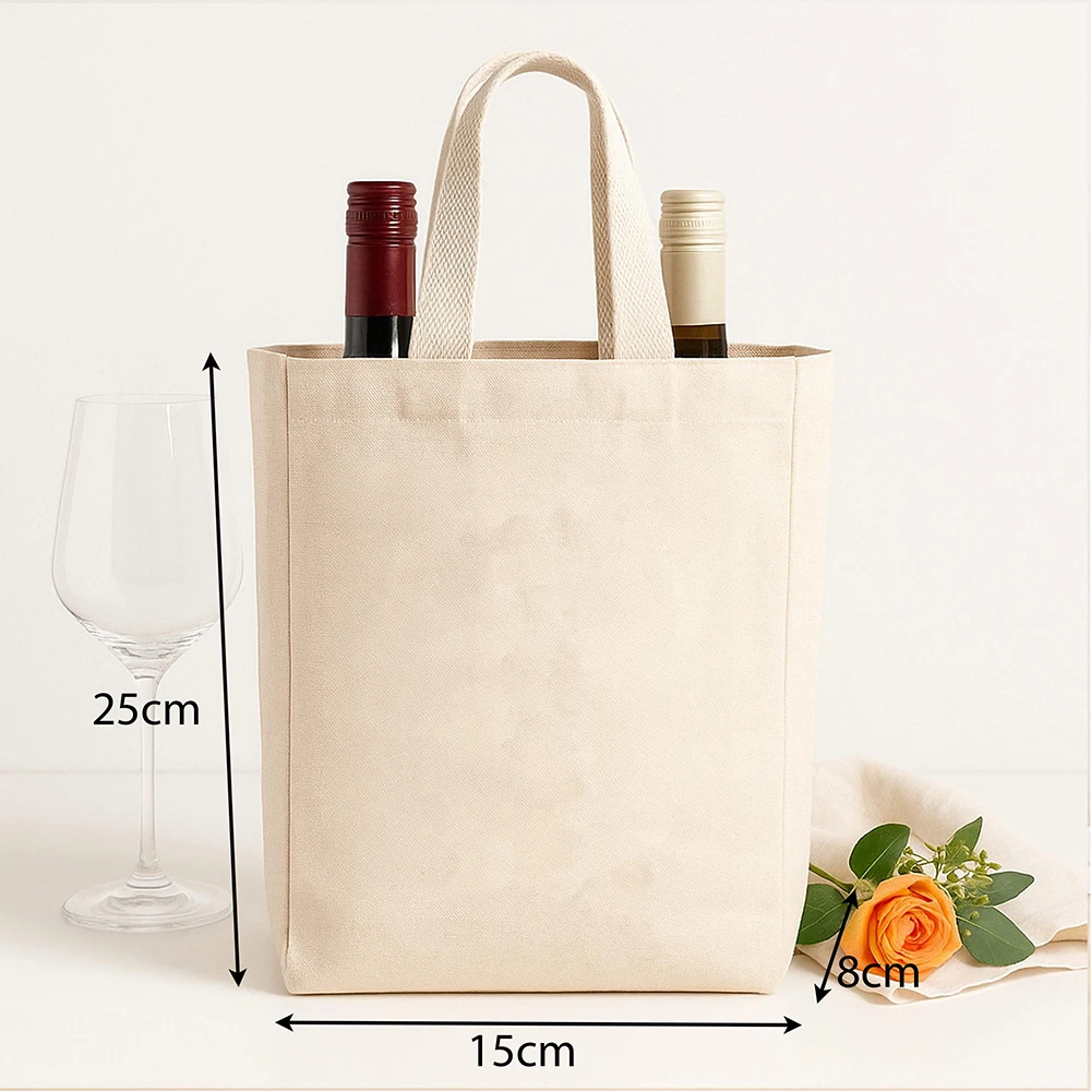 Foldable Easy to Carry Canvas Wine Bottle Gift Packing Bag Eco-friendly Customized Logo Cotton Canvas Wine Tote Bag