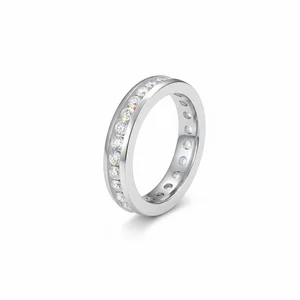 Dazzling Fire-Sparkling Moissanite Fine 925 Sterling Silver Platinum Plated Eternity Rings for Gift Anniversary Proposal Jewelry