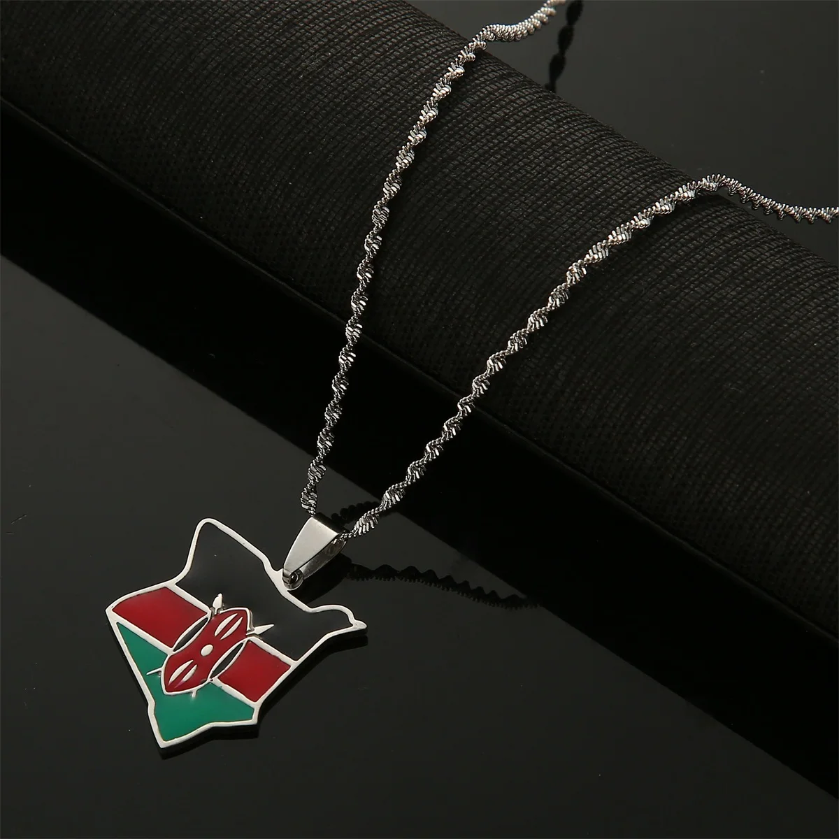 Map of Kenya Flag Enamel Pendant Necklaces Gold Color Kenyan Country Map Jewelry