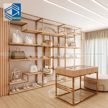 Boutique Shop Interior Design Garment Store Furniture Clothes Shop Display Furniture Gold Clothes Rack For Clothing Store