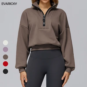 New Arrivals Half Zip Regular Women's Long Sleeve Sports Jacket Fleece Lining Windproof Breathable Gym Wear Yoga Jacket