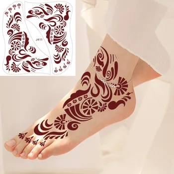 Brown red white black instep tattoo with Indian Henna tattoo sticker custom Color spray disposable waterproof tattoo sticker