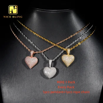 925 sterling silver vvs moissanite diamond pendant iced out hip hop jewelry heart shape moissanite charm pendants