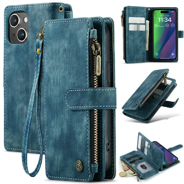 A15 protective case Samsung S24 card insertion phone case credit coin cash wallet phone cover for iPhone 16 leather case