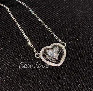 18K Gold Heart-Shaped Design Delicate Necklace (Women's) - Set with Lab-Grown Heart-Shaped Cut Diamonds, Valentine's Day Gift