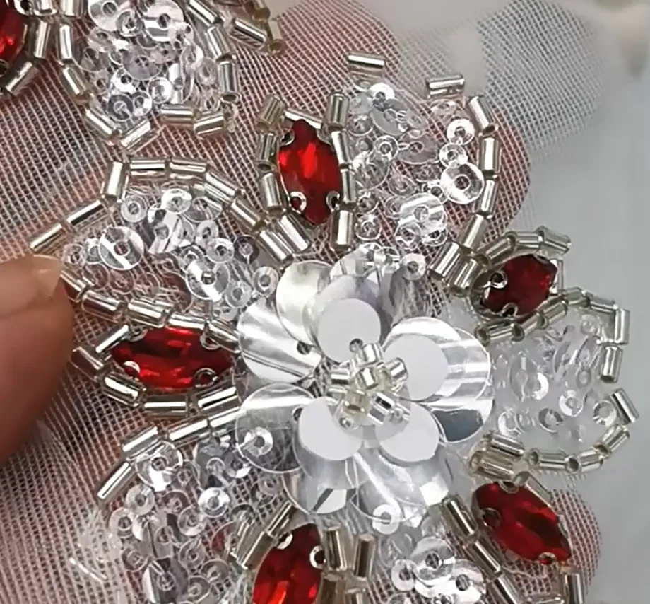 Блестящая кружевная лента ручной работы ширина 7 см Цветочные бусины блестки штрих-код Тюлевая сетчатая отделка для одежды воротник