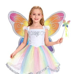Dazzling Angel Butterfly Wings Costume and Fairy Wand with Customizable Colors for Girls Children's Birthday Parties and Favors