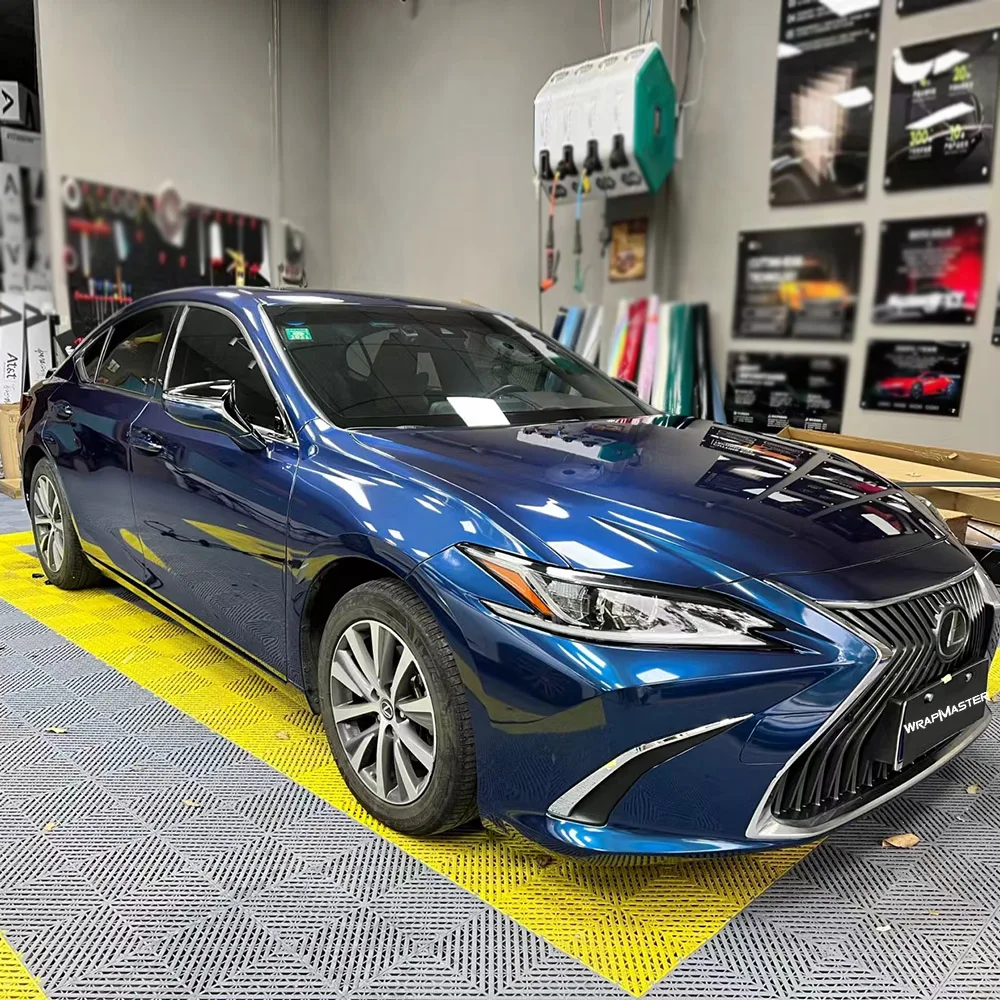TSAUTOP 3 Layers Car Sticker True Gloss Metallic Plastic Release PET Liner Midnight Blue Auto Paint Protective Film