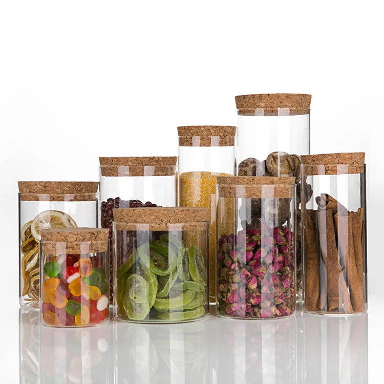 Wholesale High Borosilicate Airtight Glass Storage Jar With Cork Lid Kitchen Dried Fruit Food