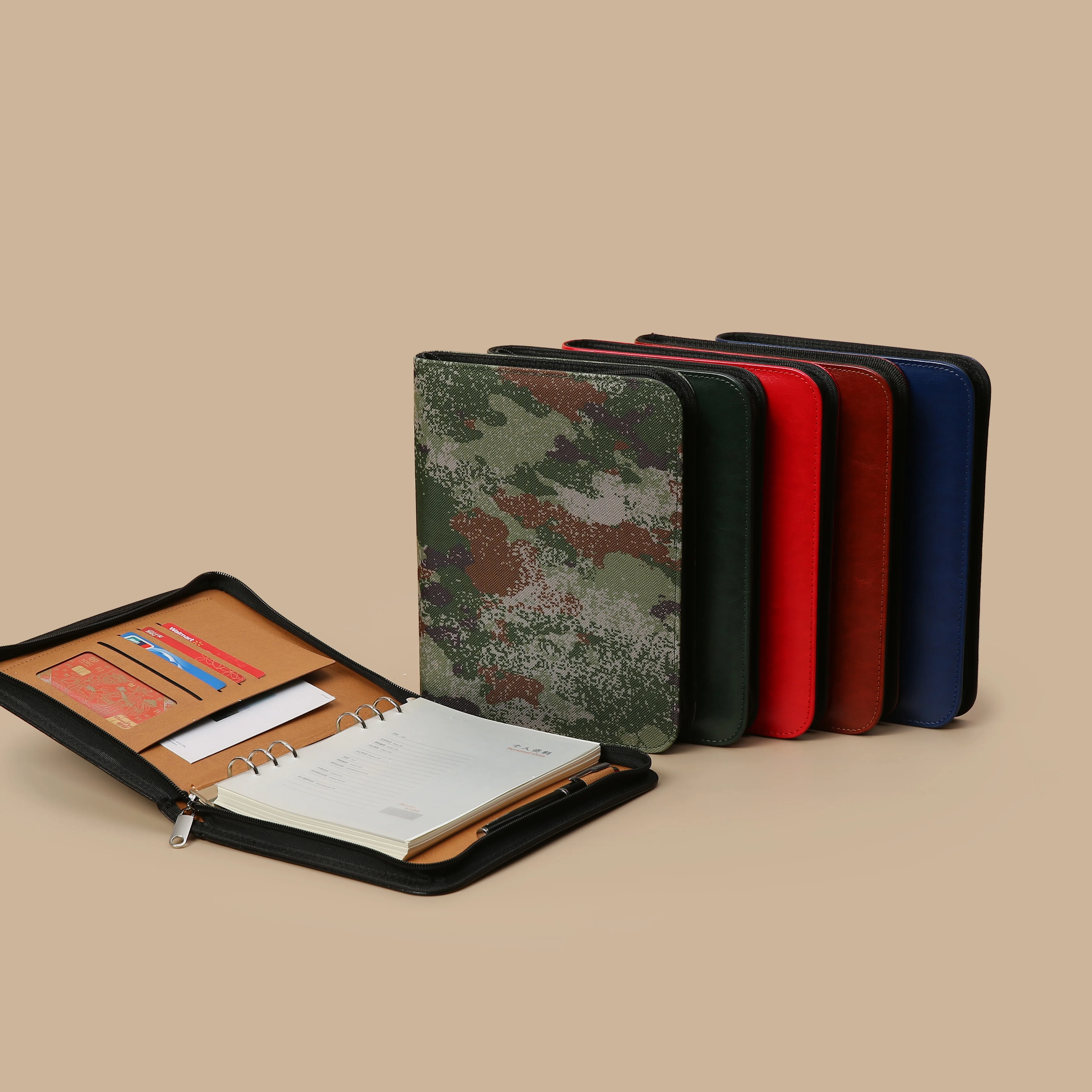 product zippered notebook pu leather  6 ring binder with card slots for business office meeting executive work planner organizer-6