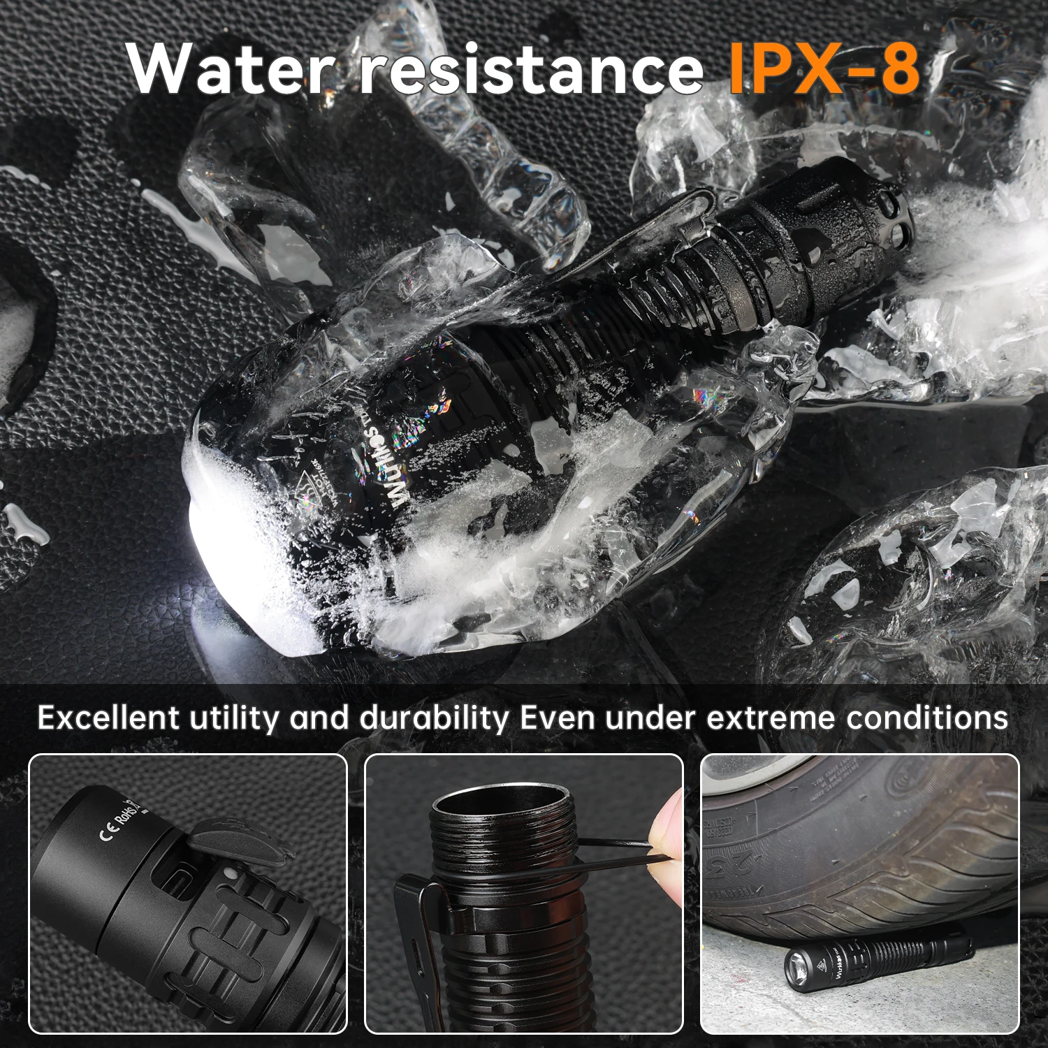 TD02  Powerful 2000LM 254M IP68 Waterproof Tactical Torch Tail Switch 18650 EDC Flashlight