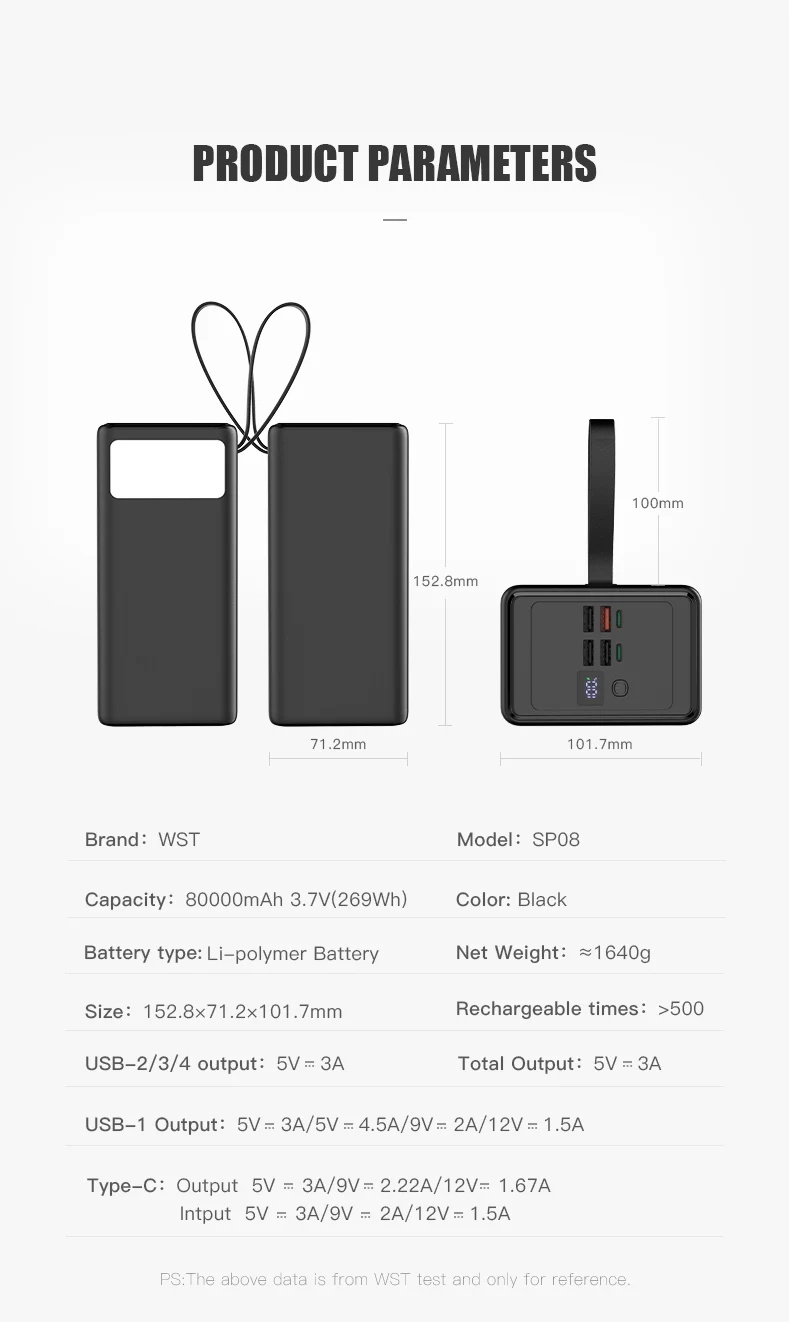 Wst Best Selling Portable Handheld Mobile High Capacity Power Bank Type