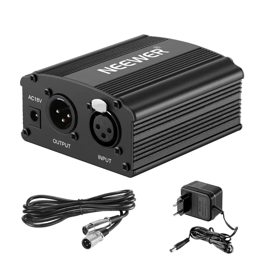 Neewer 1- Channel 48V Phantom Power Supply Black with Adapter and 