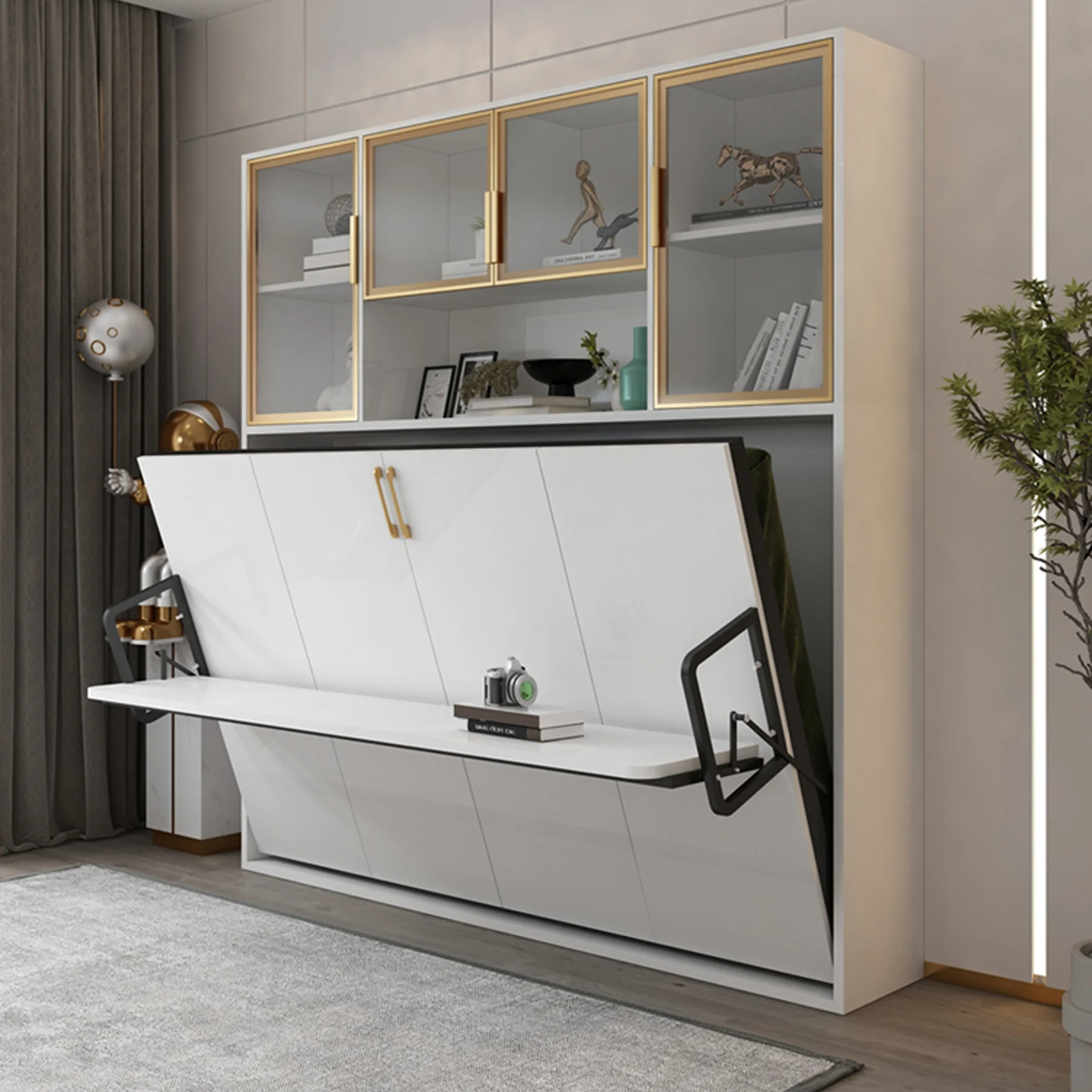 Transitional Engineered Lift up Storage Bed Upholstered Heavy Duty Horizontal Mounting Bed Living Room Hotel Furniture