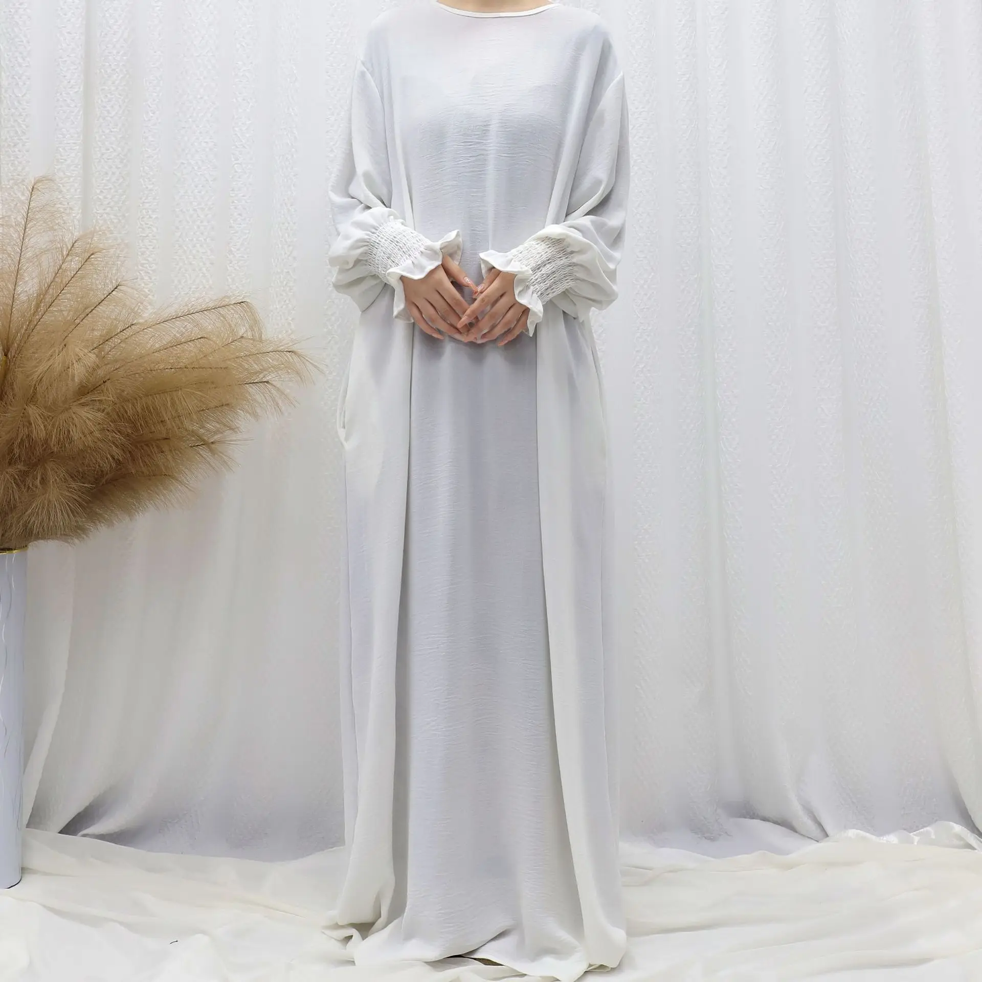 Islamic Eid Clothing Plain Modesty Long Dress Simple Muslim Women Daily  Clothes Abaya Two Layers Khimar