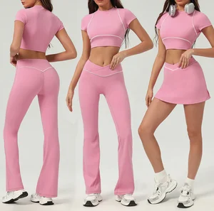 Custom Logo GYM Fitness Slim Sport Wear Women Top Vest Elegant Yoga Golf Skirt for Women Tennis Skirt Set Girls