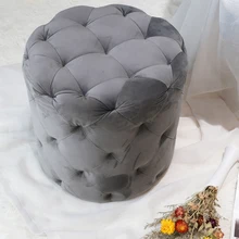 Velvet Stool Tufted Crushed Velvet Ottoman Round Stool Pouffe Ottoman Footstool Chair Foot Stool