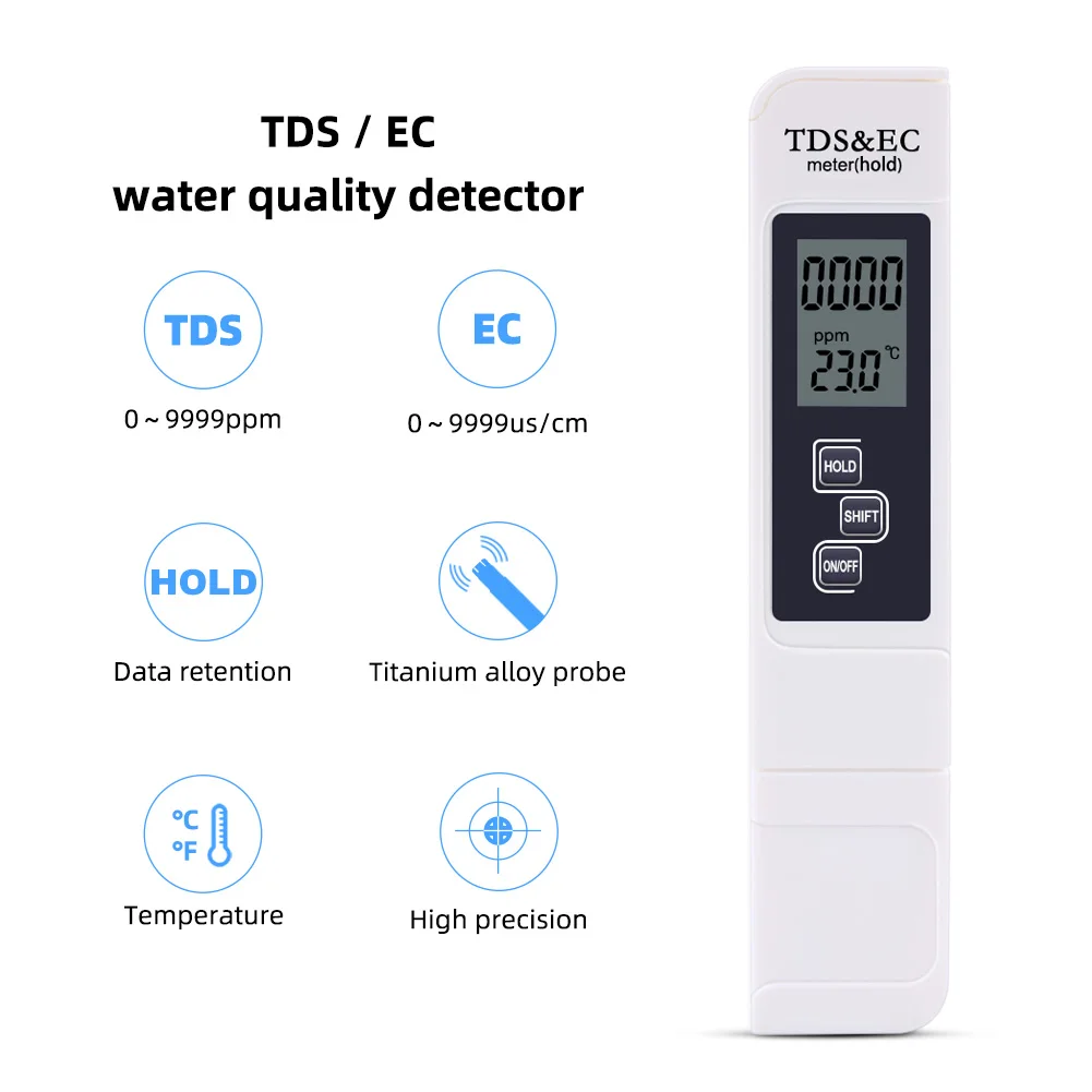 Digital 3 in 1 Function Conductivity Sensor TDS&Ec Meter 0-5000ppm - China  TDS Ec Meter, pH Meter