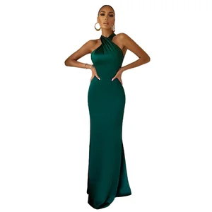 Women's Elegant Dress Solid Color Halter Sleeveless Backless Evening Maxi Dress Fashion Party Vestidos De Back Club Summer