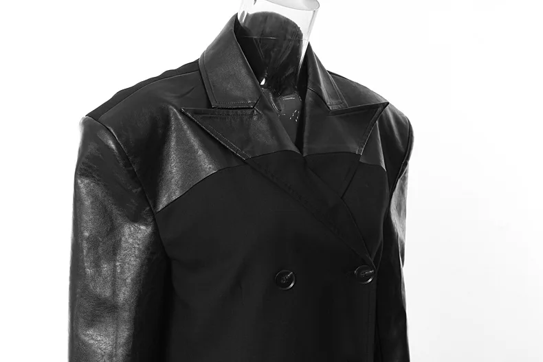 Winter Fall Women's Motorcycle Patchwork Pu Leather Trench