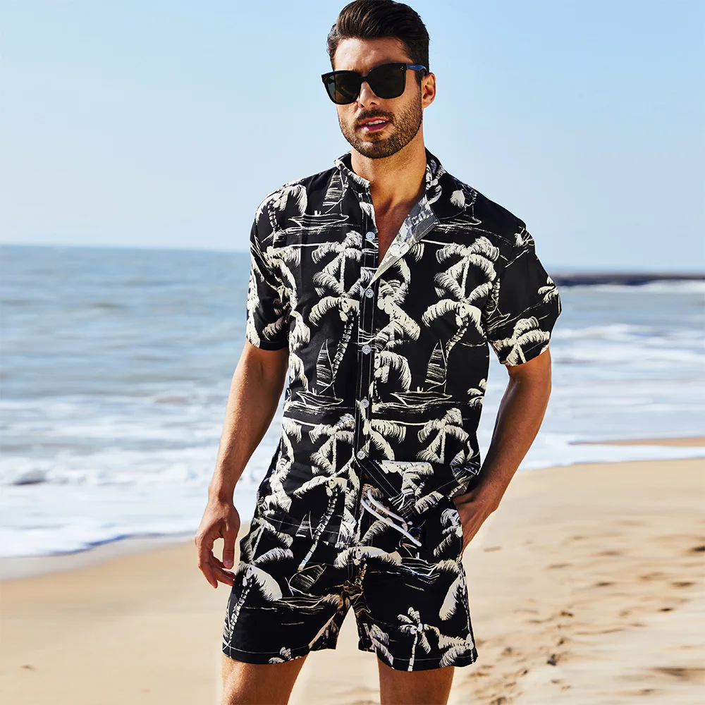 Summer Plus Size Mens Clothes Set Short Sleeve Floral Shirt Vacation Resort Hawaiian Shorts Two Piece Man Print Beach Shirts Set